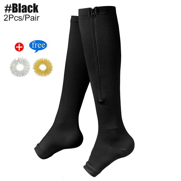 2Pcs/Pair Zipper Compression Skin Protection Open Toe Socks for Men Women