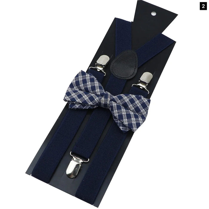 Cotton Plaid Bowtie Suspenders Set For Weddings