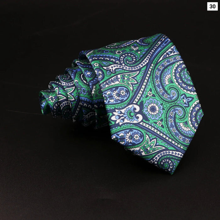 Mens Silk Tie 7.5Cm Blue Paisley Floral For Weddings And Work