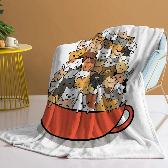 Cat Teacup Throw Blanket Soft Plush Fleece For Sofa Couch And Bed