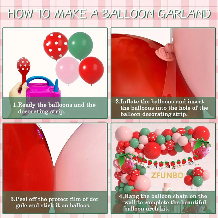 130Pcs Red And Green Strawberry Balloon Arch Kit Berry Sweet Birthday Party Decorative Wreath Suitable For Birthday Parties Prom