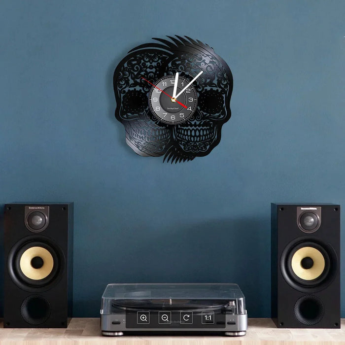 Skull Heads Vinyl Record Wall Clock