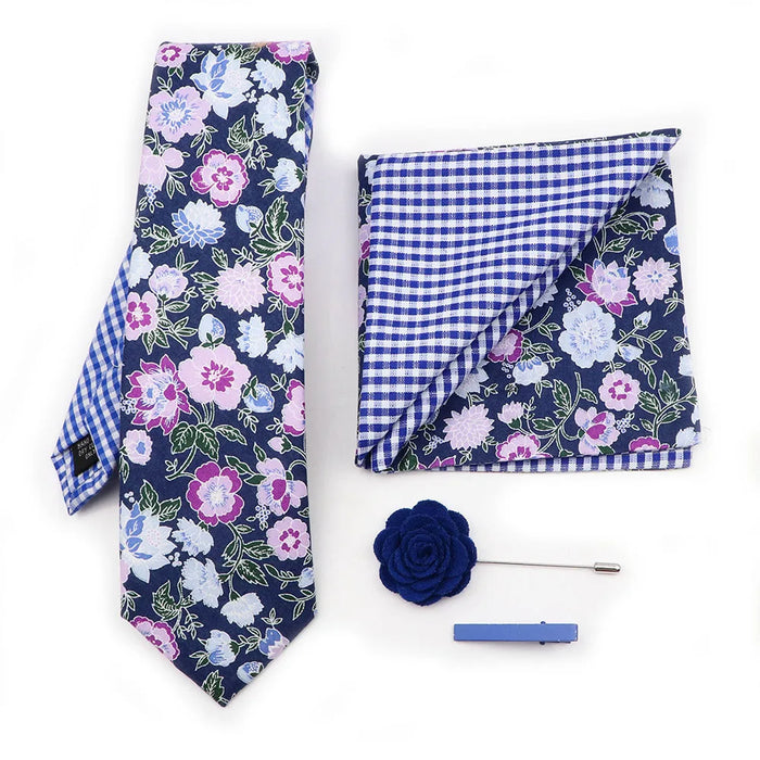 Floral Plaid Cotton Tie Set For Parties And Daily Wear