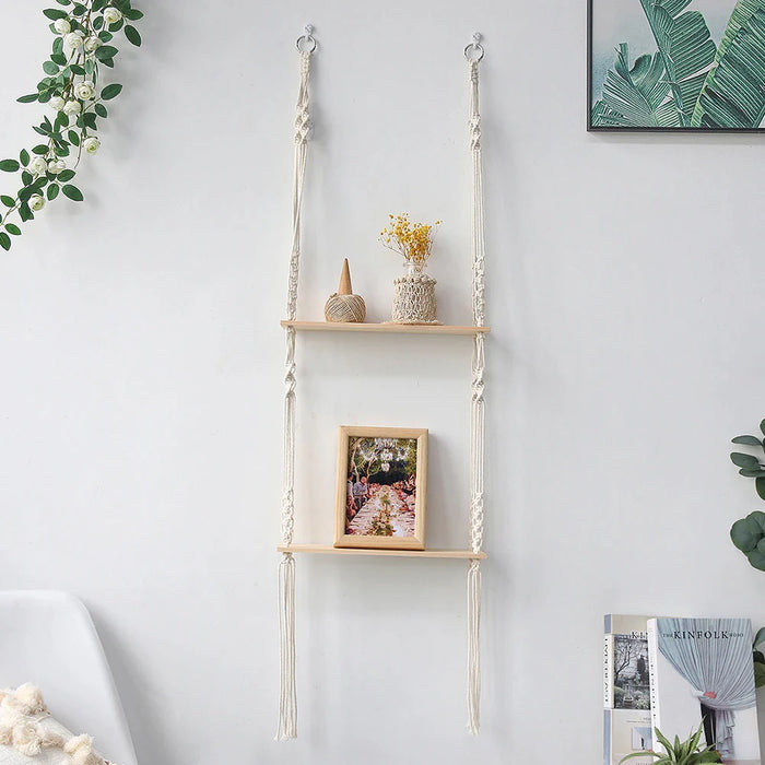 Boho Macrame Wall Shelf For Home Decor