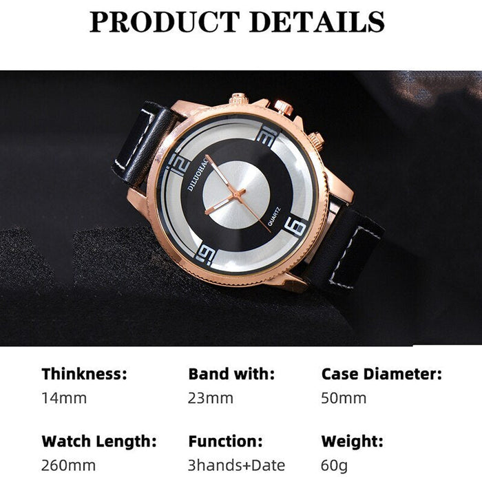 2pcs Black Round Quartz Watch With Pendant Necklace Men Leather Business Casual Watch Fashion For Daily Sports