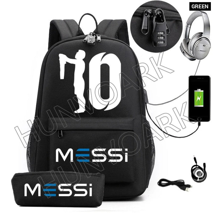 Unisex Messi Casual Computer 15.6 Inch Laptop Light Anti Theft School Bag 2Pcs