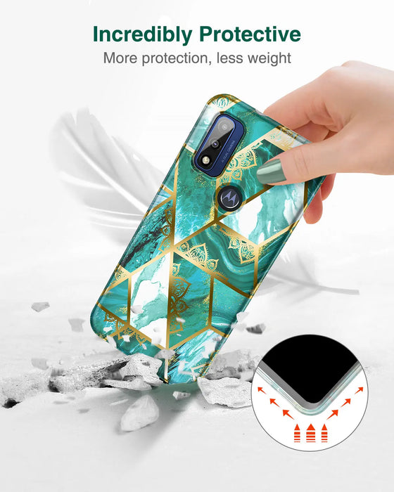 Shockproof Marble Phone Case For Motorola G Pure Full Body Protection With Built In Screen Protector