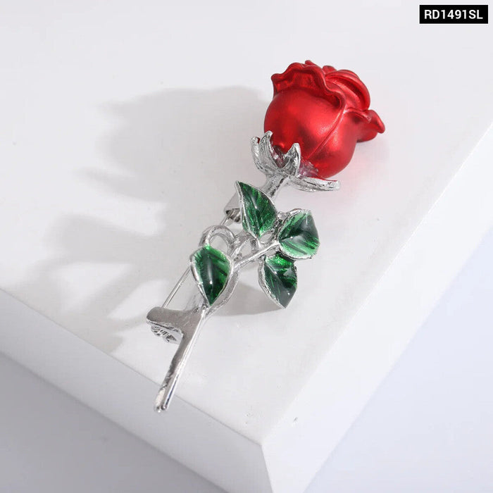 Red Rose Enamel Pin For Women Luxury