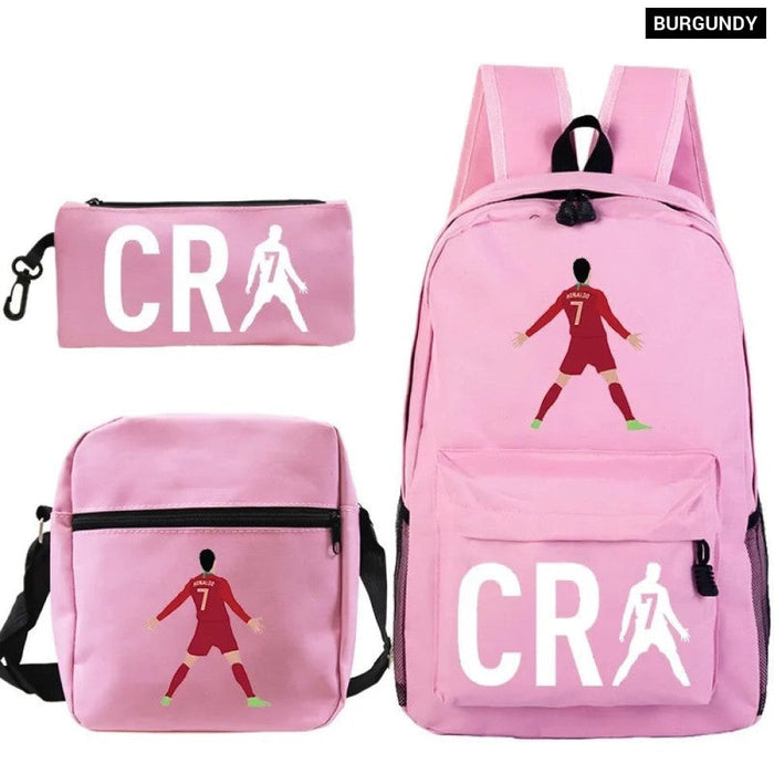 Unisex 3Pcs Football Cr7 3D Print Kids School Bag