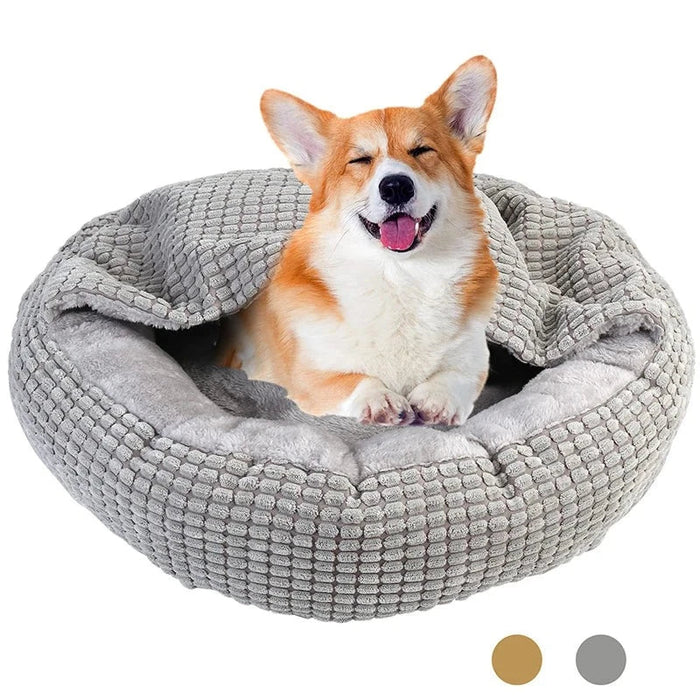 Cozy Dog Bed Hooded Fluffy Orthopedic Round Donut Pet Cuddler