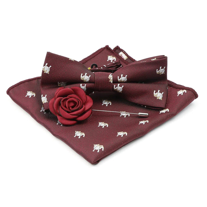 Cartoon Insect Bowtie Set Red Floral Brooches For Men