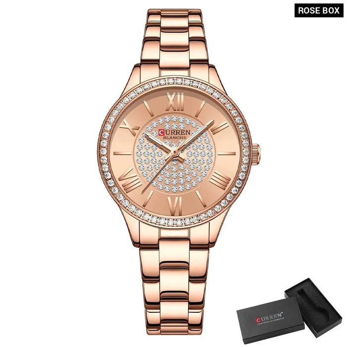 Rhinestones Charming Quartz Stainless Steel Luminous Hands Wristwatches For Women