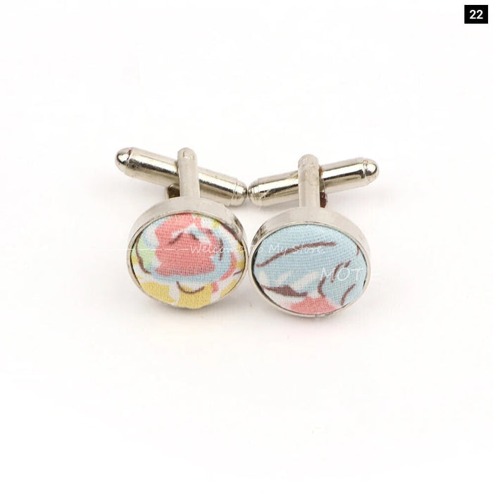 Floral Pattern Cufflinks Mens Classic White Metal Accessory