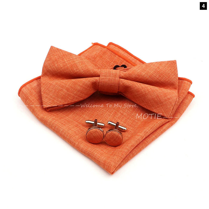 Classic Bowtie Set With Handkerchief Cufflink And Brooch