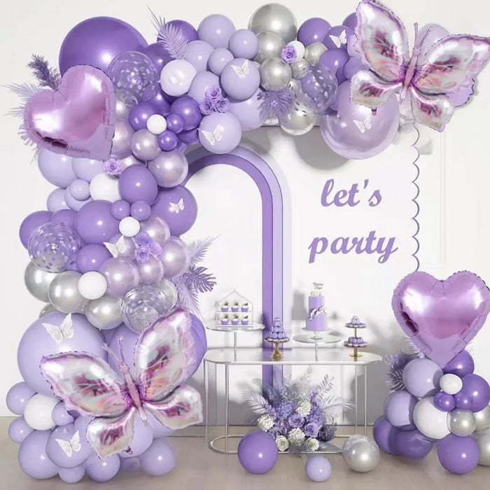 159Pcs Purple Butterfly Balloon Arched Wreath Set For Bathing Brides Wedding Shower Birthday Party Gender Reveal Decoration