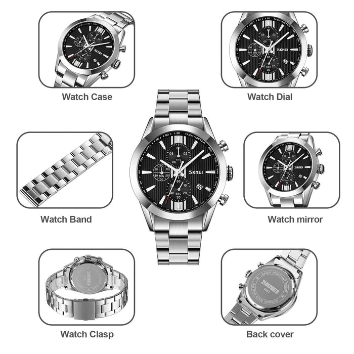 Men's Stainless Steel Band Analog Display Quartz 3ATM 30M Water Resistant Wristwatch