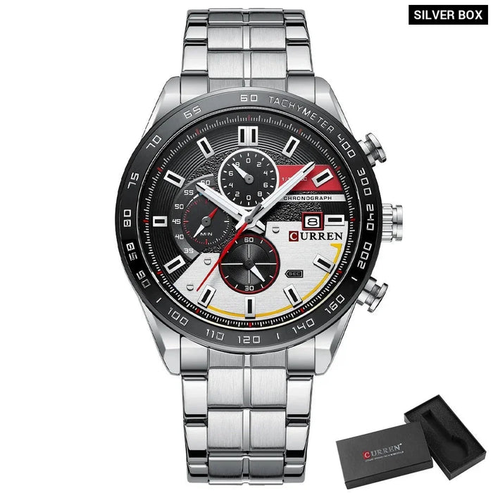 Fashion Stainless Steel Waterproof Analog Chronograph Sport Quartz Wristwatch