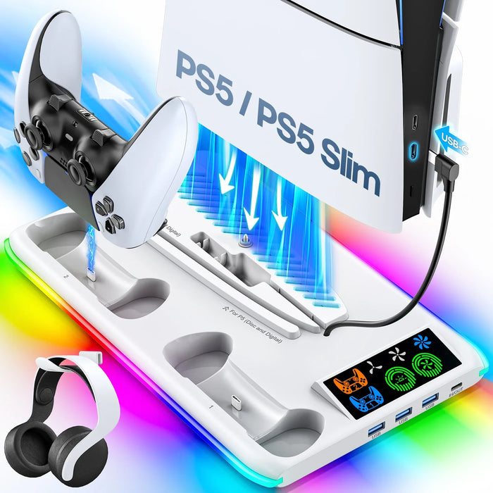 Ps5/Ps5 Slim Cooling Stand Headphone Hook Charging Station