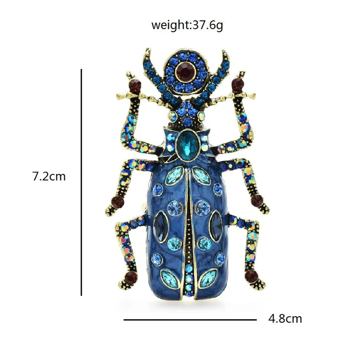 Enamel Beetle Brooch Rhinestone Insect Pin