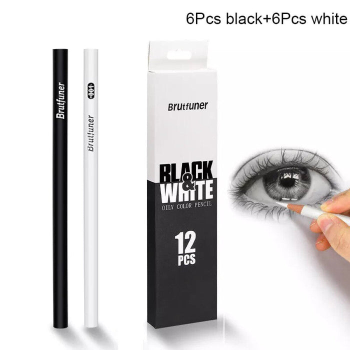 12 Pieces Black White Colour Pencils Permanent Drawing