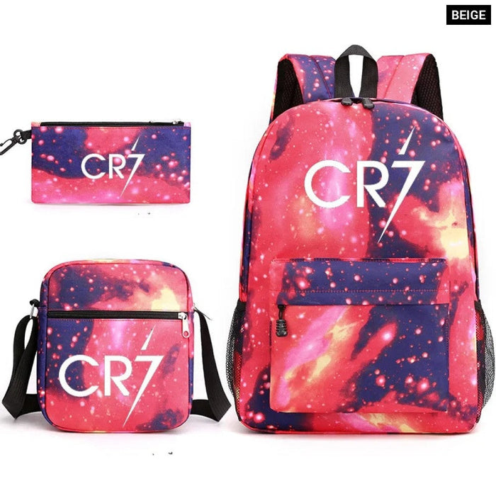 Unisex 3Pcs Football Cr7 3D Print Kids School Bag