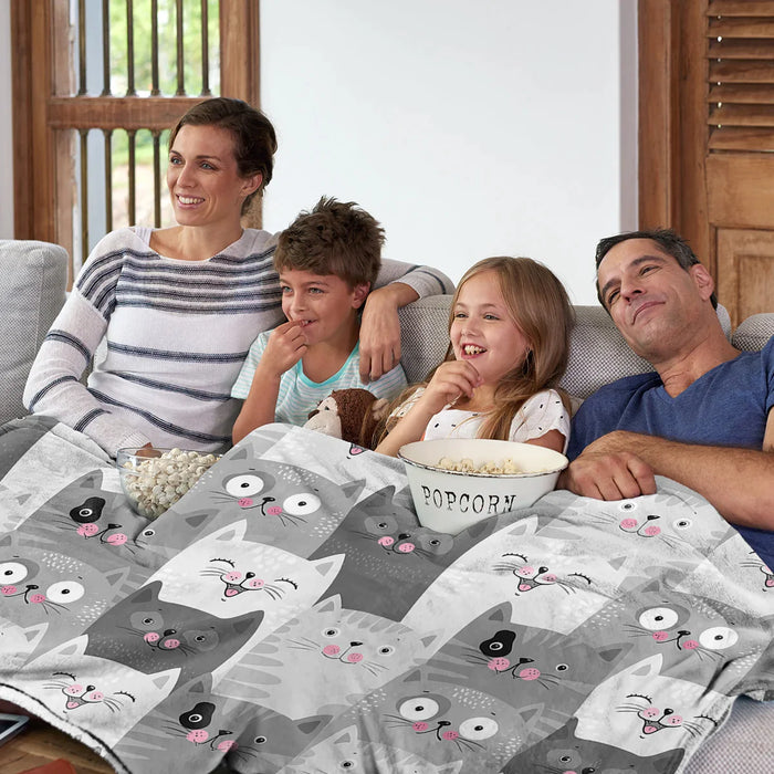 Soft Grey Cat Throw Blanket Plush For Sofa Couch And Bed