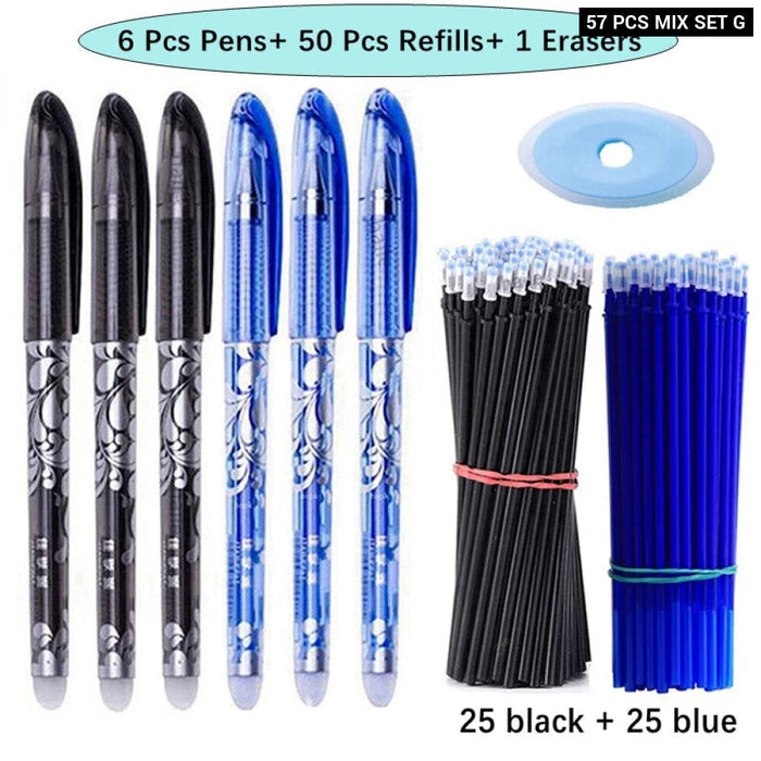 57 Pieces Erasable Gel Pens Set 0.5Mm Black Blue Refills Washable Handle