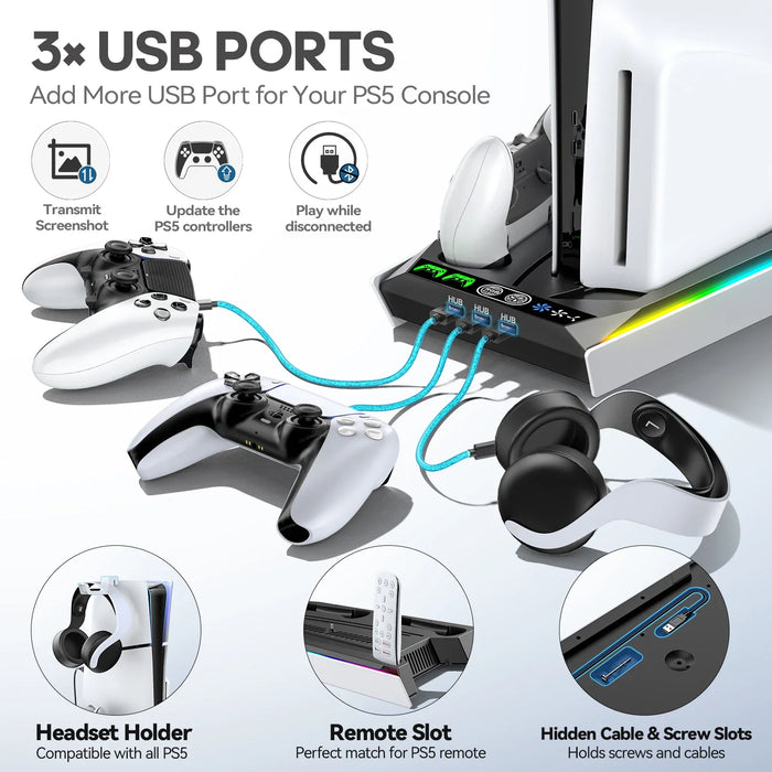 3 Level Cooling Stand Led Usb Hubs For Ps5/Ps5 Slim