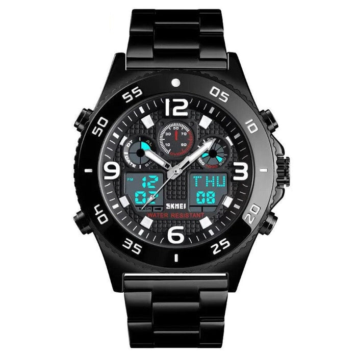 Men's Silicone Analog Date Calendar Display Dual Display 5ATM 50M Water Resistant Wristwatch