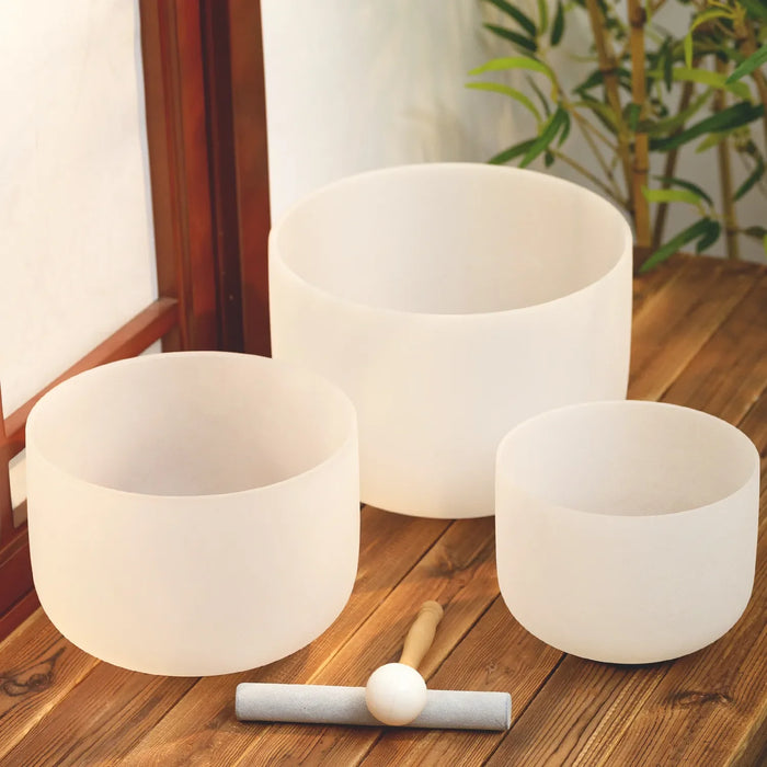 Crystal Singing Bowl Set Of 3 With Case 8"A 10" F 12 "C For Yoga Medication Healing Sound