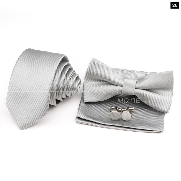 Tie Set Solid Colour Bowtie Handkerchief Brooch Cufflink For Business Weddings And Gifts