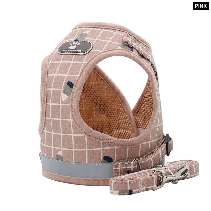 Plaid Dog Harness With Leash And Collar Set