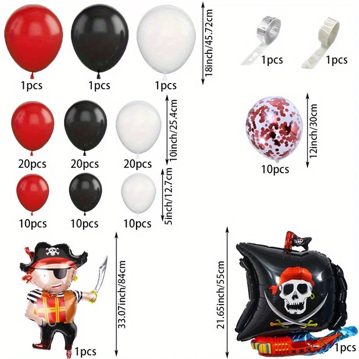 107Pcs Pirate Ship Themed Balloon Wreath Set Halloween Birthday Quinceanera Gender Reveal Bachelor Party Celebration Set
