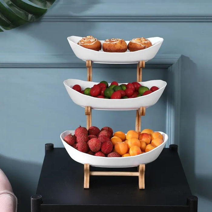 Wooden Kitchen Fruit Bowl With Partitioned Trays