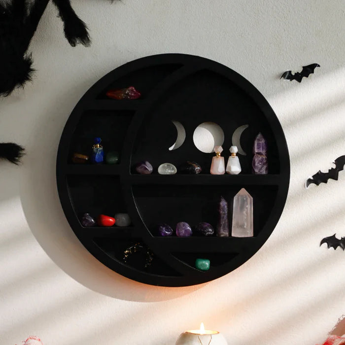 Wooden Crescent Moon Shelf With Crystal Stone Holder