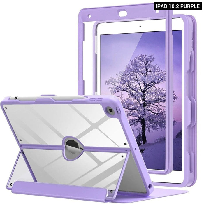 Case for iPad 9th Generation with Pencil Holder iPad 8th/7th Gen Case 10.2-inch Built-in Screen Protector Clear Back Multi