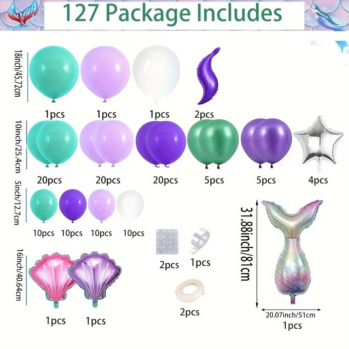 127Pcs Mermaid Balloon Garland Set - Matte Blue And Purple Suitable For Birthday Parties Summer Celebration Decoration