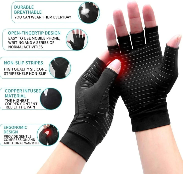 1 Pair Copper Compression Arthritis Fingerless Gloves For Carpal Tunnel Hand Pain