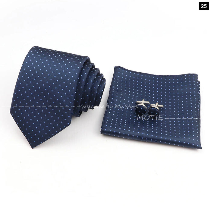 Blue Striped Tie Set For Weddings And Parties