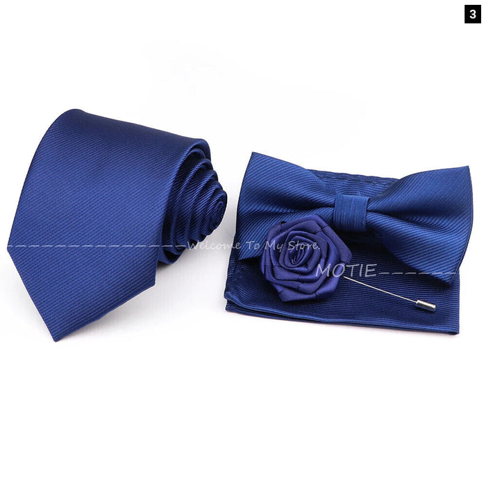 Tie Set Solid Colour Bowtie Handkerchief Brooch Cufflink For Business Weddings And Gifts