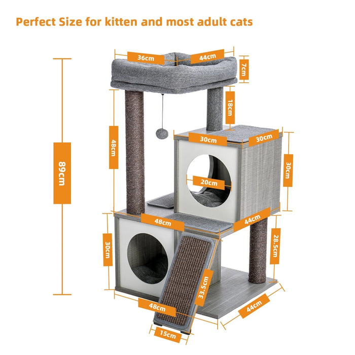 130Cm Wooden Cat Tree Double Condos Sisal Post