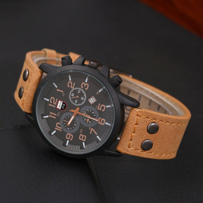 4PCS Set Fashion Mens Sports Bracelet Watches For Men Military Quartz Wrist Watch Classic Male Casual Leather Watch