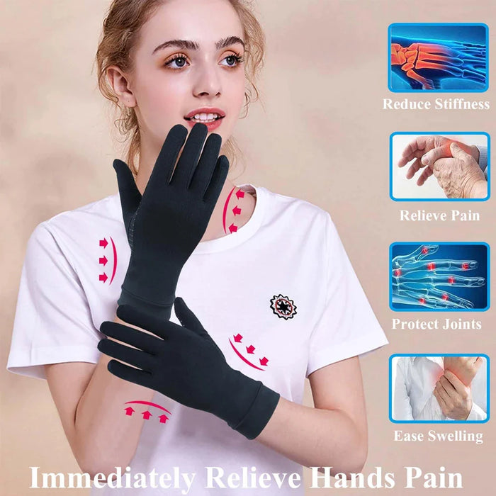 1 Pair Full Finger Arthritis Copper Gloves With Touch Screen Finger