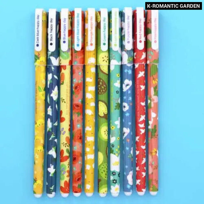 10 Piece Gel Pen Set Floral Animal Starry Designs 0.5Mm Tip