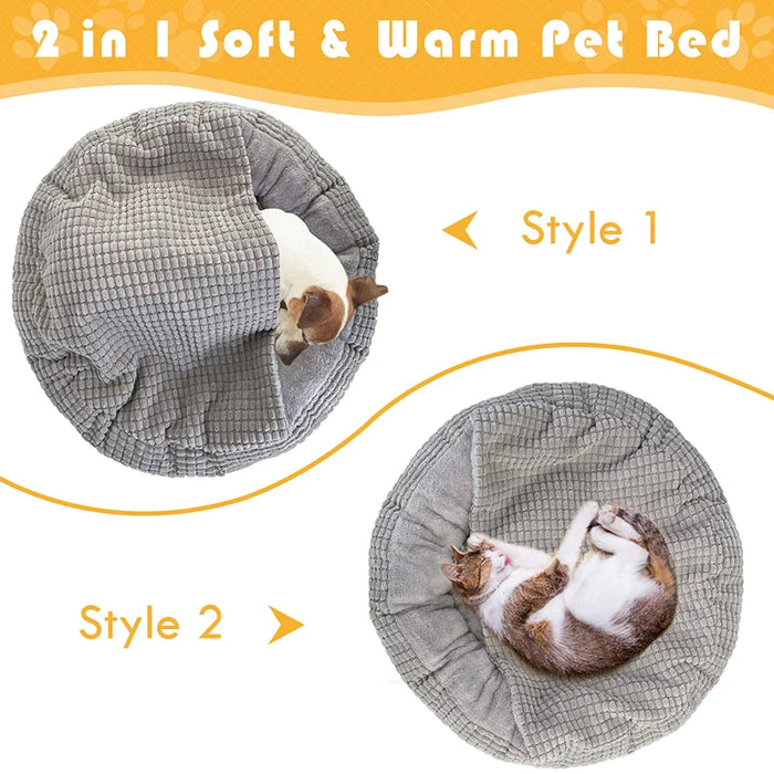 Cozy Dog Bed Hooded Fluffy Orthopedic Round Donut Pet Cuddler