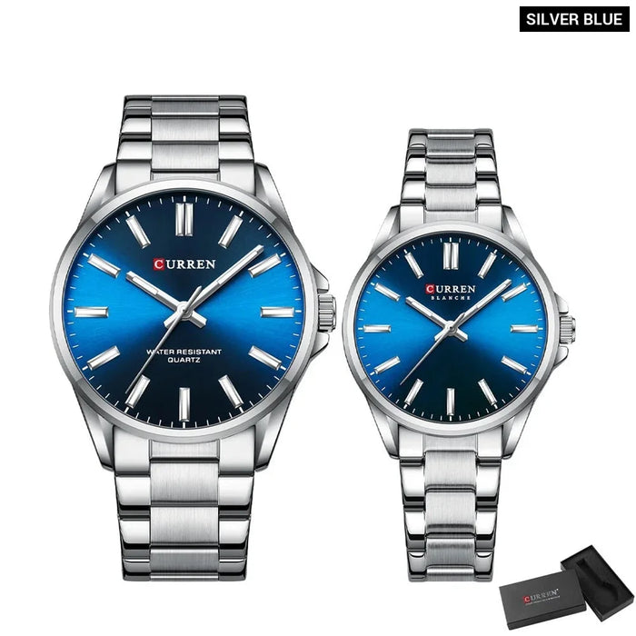 Fashion Brand Couple Watches For Lovers Classic Quartz Stainless Steel Bracelet Wristwatches With Luminous Hands