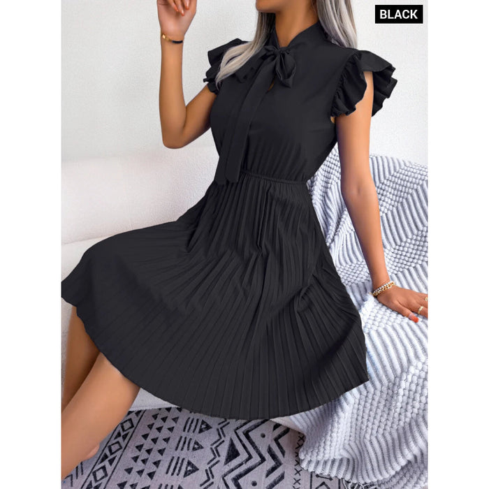 Chic Summer Bow Ruffle Dress with Short Sleeves