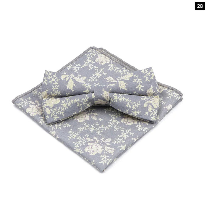 Floral Bow Tie And Handkerchief Set Mens Wedding Accessories