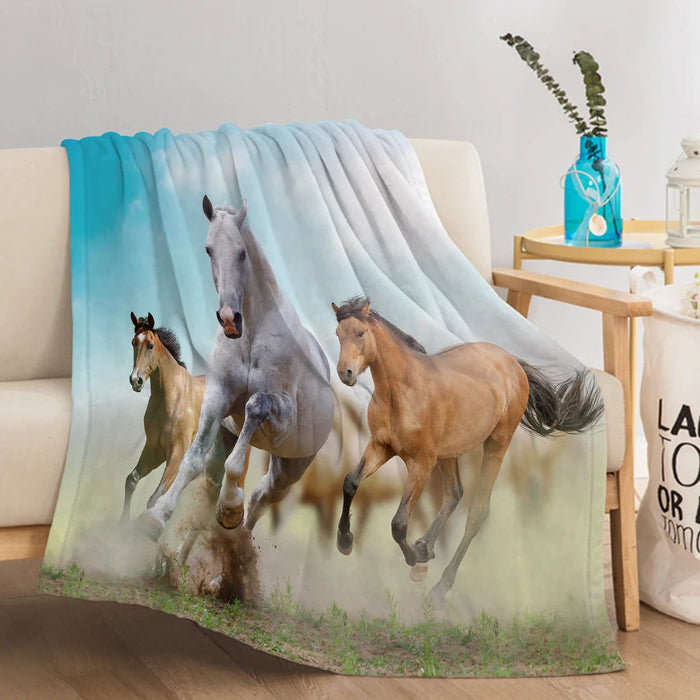 Soft Flannel Horse Throw Blanket For Sofa Bed And Couch