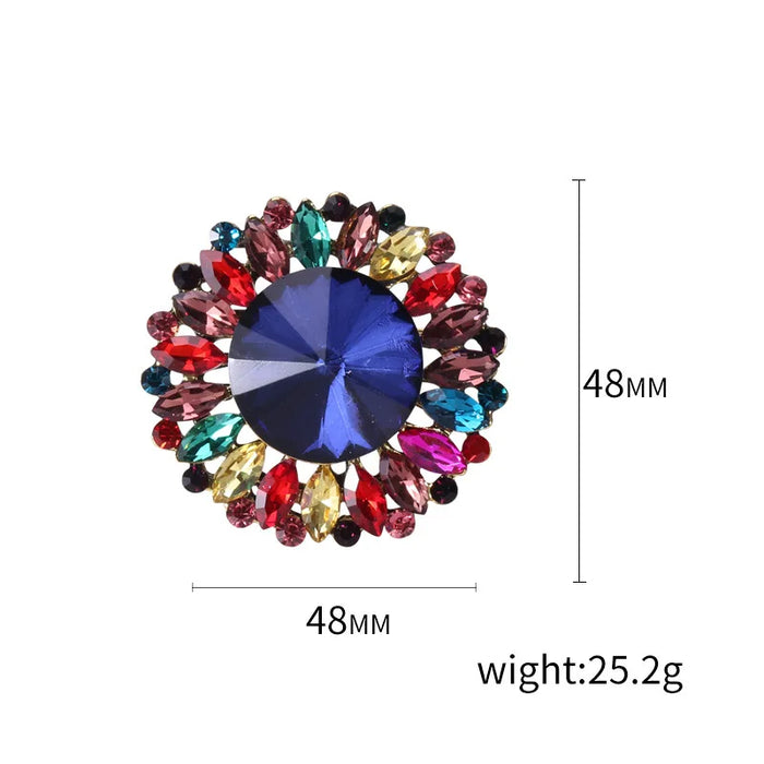 Women Brooch 7 Colour Round Crystal Badges For Clothing